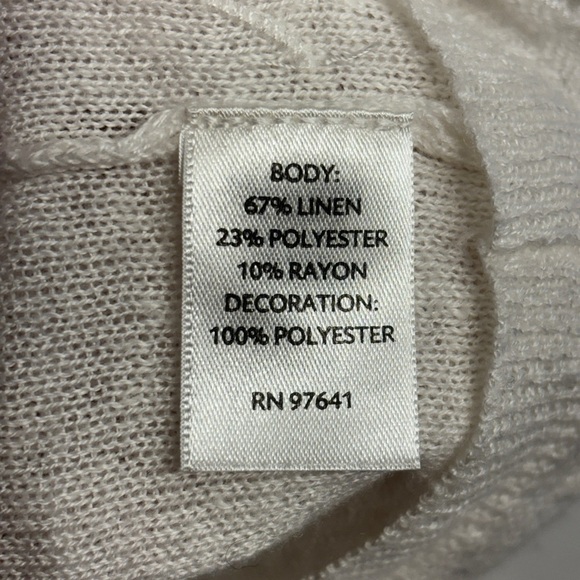 J Jill Knit Floral Sweater White Linen Blend L Petite Sheer - Picture 5 of 7